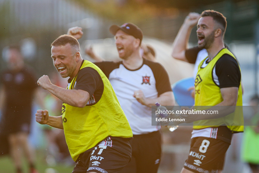 Dundalk celebrate the goal during their 1-0 win over Bohemians at Dalymount Park on Friday, 12 August 2022.