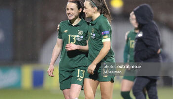 Aine O'Gorman with Ireland team mate Katie McCabe