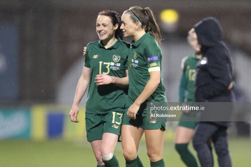 Aine O'Gorman with Ireland team mate Katie McCabe