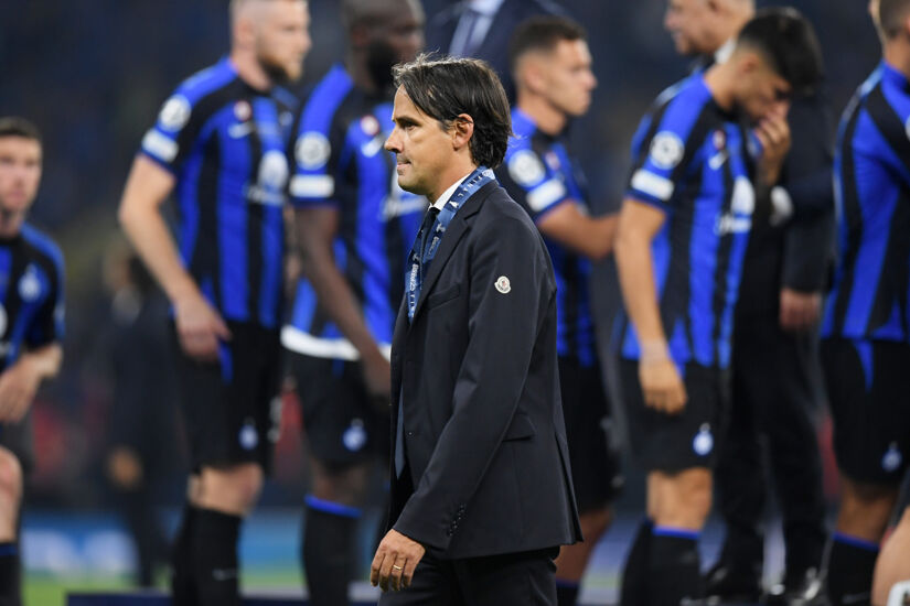 Simone Inzaghi, Head Coach of Internazionale, looks dejected with their runners up medal after the team's defeat during UEFA Champions League final match between Inter and Manchester City