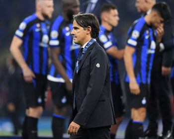 Simone Inzaghi, Head Coach of Internazionale, looks dejected with their runners up medal after the team's defeat during UEFA Champions League final match between Inter and Manchester City
