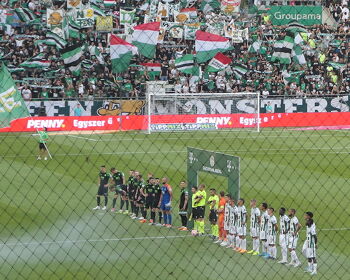 Shamrock Rovers and Ferencvaros line up ahead of kick off in the first leg of their Europa League play-off