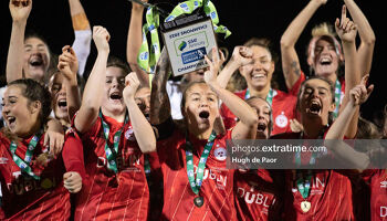 Shels skipper Pearl Slattery lifting the WNL trophy after the Red won the title last season