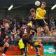 Mason Melia St Patrick's Athletic FC beats Paddy Kirk of Bohemian FC in a Ariel duel but his effort misses during the SSE Airtricity Men’s Premier Division fixture Bohemian FC vs St Patrick’s Athletic FC on May 24, 2024 at Dalymount Park