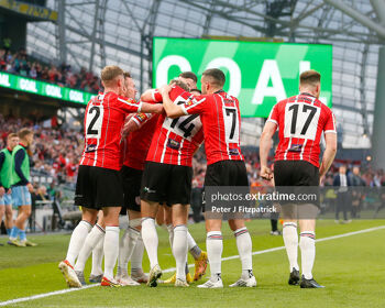 Derry City celebrate one of their four goals in Sunday's final.