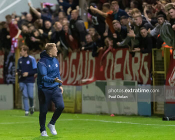 Shels Head Coach Damien Duff acknowledges the support from fans in tense 1-1 draw