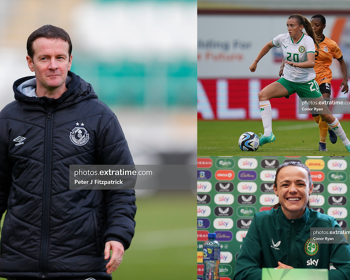 Collie O'Neill is delighted with the inclusion of Abbie Larkin (top right) and Áine O'Gorman in Ireland's World Cup squad