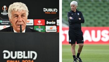 Gian Piero Gasperini, Head Coach of Atalanta BC, during the pre-match press conference and during their training session ahead of their UEFA Europa League 2023/24 final against Bayer 04 Leverkusen in Lansdowne Road.