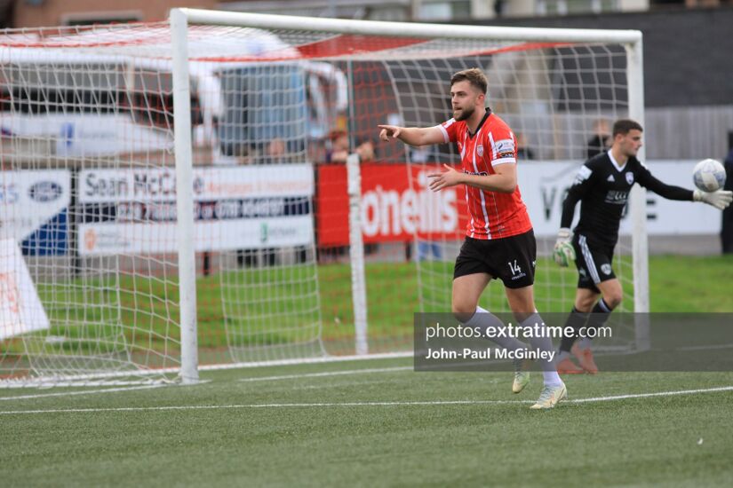 Will Patching celebrates scoring the opening goal