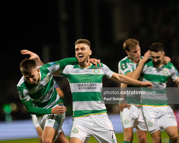 Dylan Watts celebrates his winner against TNS in Tallaght on 7 November 2024