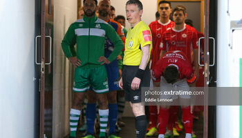 Shamrock Rovers and Sligo Rovers players in the tunnel ahead of last May's match in Tallaght that the home side won 3-1