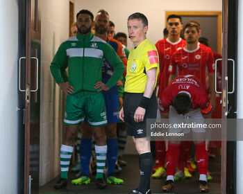 Shamrock Rovers and Sligo Rovers players in the tunnel ahead of last May's match in Tallaght that the home side won 3-1