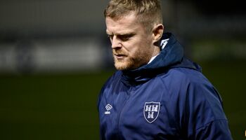 Shelbourne boss Damien Duff sighs during a 2-1 defeat to Dundalk on March 6th, 2023.