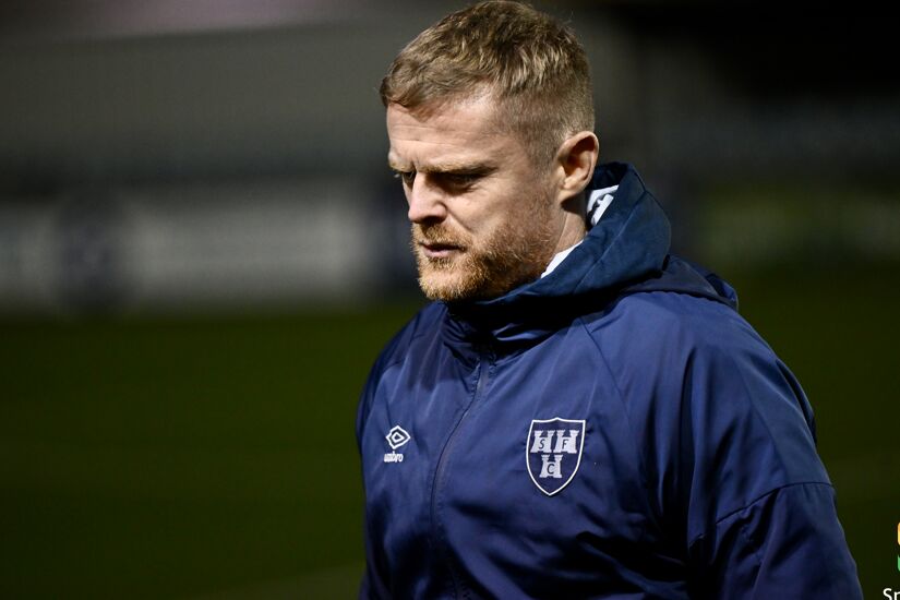 Shelbourne boss Damien Duff sighs during a 2-1 defeat to Dundalk on March 6th, 2023.