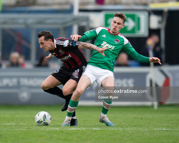 Dylan Connolly Bohemian FC is fouled by Matt Healy Cork City FC
