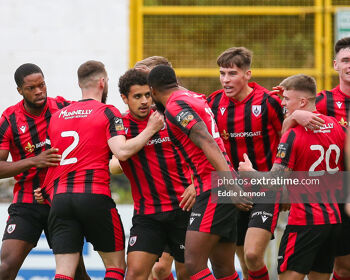 Mo Boudiaf celebrates Longford Town's equaliser against St Patrick's Athletic in the FAI Cup