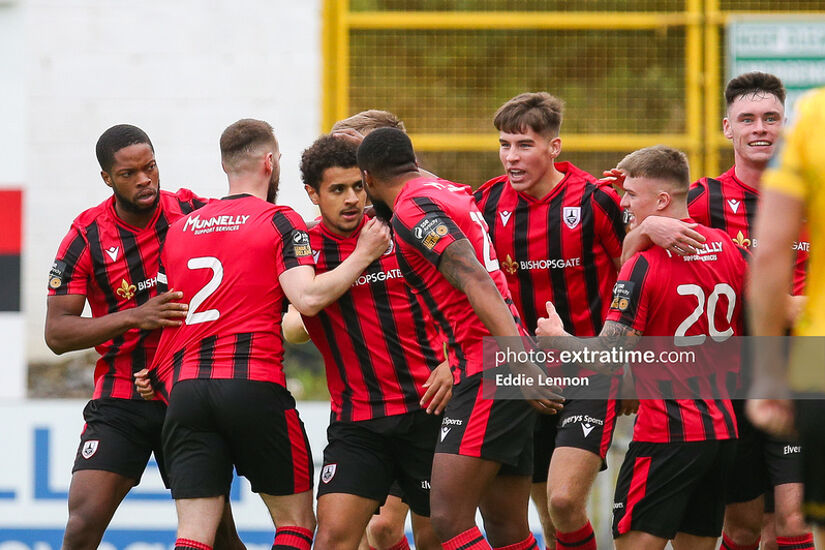 Mo Boudiaf celebrates Longford Town's equaliser against St Patrick's Athletic in the FAI Cup