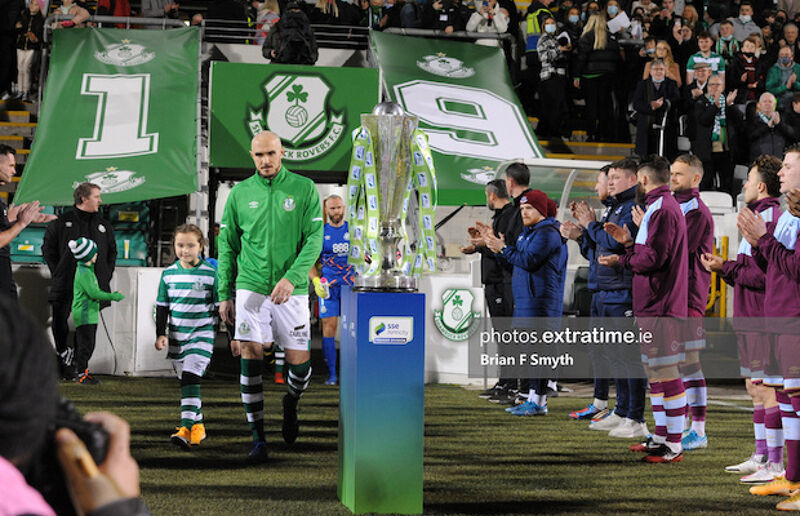 Joey O'Brien leads Shamrock Rovers out for the final game of the season and of his playing career