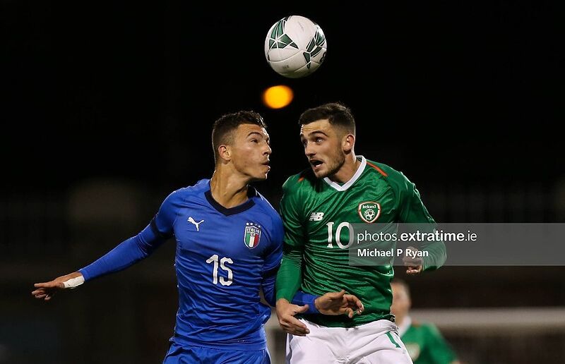 Troy Parrott in action for the under 21 Republic of Ireland team.