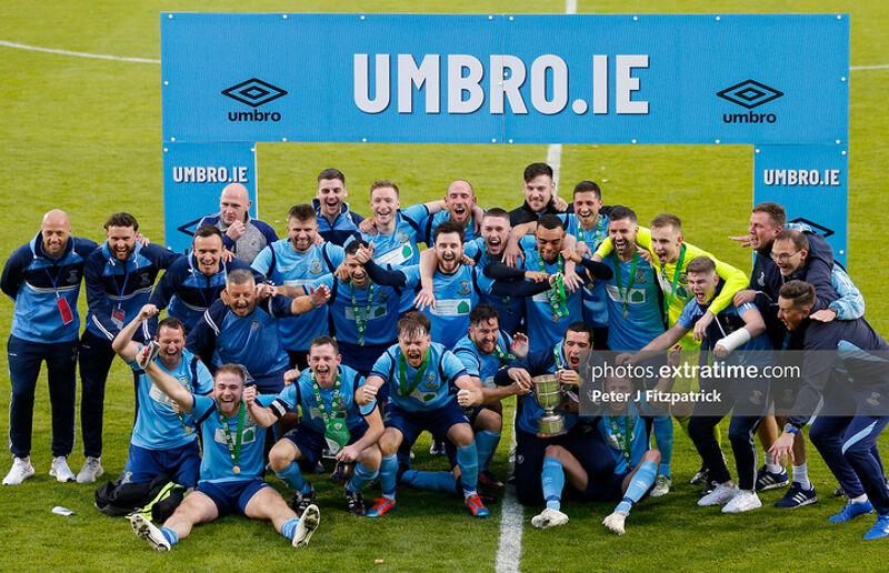 St Mochtas celebrating their cup win in 2020