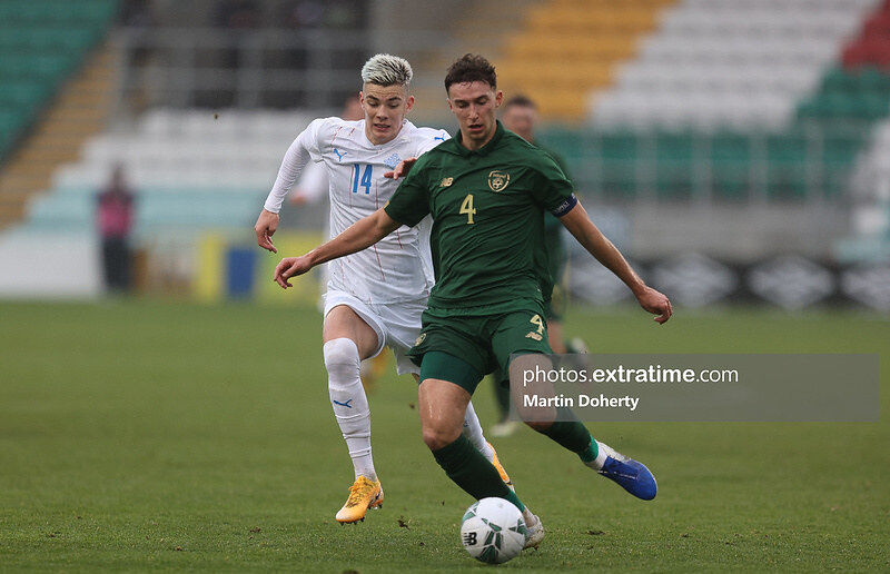 Conor Masterson in action for the Republic of Ireland under-21s against Iceland.