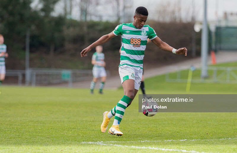 Aidomo Emakhu of Shamrock Rovers playing in a pre-season friendly