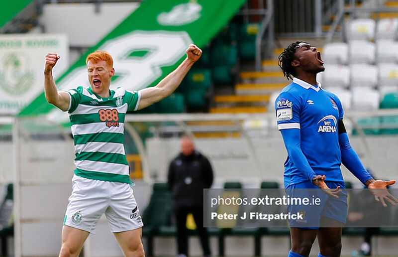 Rory Gaffney celebrates scoring against Waterford in April