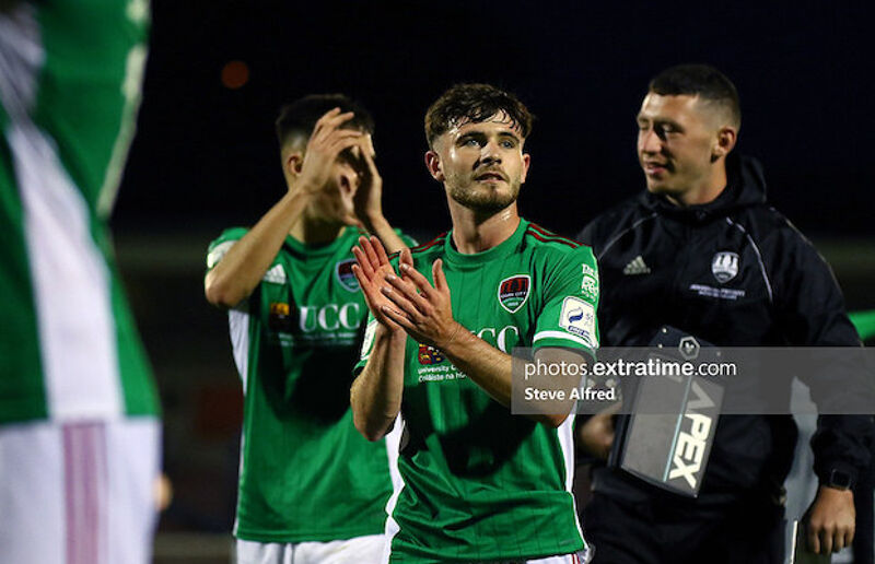 Dale Holland applauds the supporters at full time after Cork City's 4-0 win over Ramblers last August