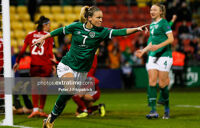 Diane Caldwell celebrating one of Ireland's 11 goals against Georgia at Tallaght Stadium last November