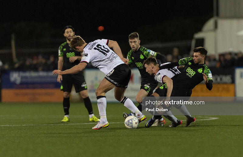 Action from last month's scoreless draw between the sides in Oriel Park