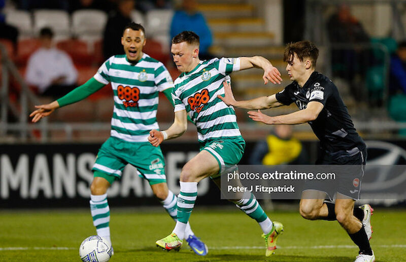 Andy Lyons on the ball during the 2-2 in the last game between the teams in Tallaght