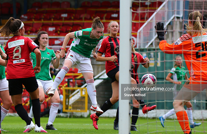 Becky Cassin scoring the winning goal against Bohemians in Cork City's first win of the 2021 WNL season on Saturday, 3 July at Turners Cross.
