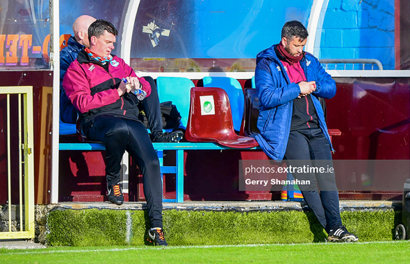 Drogheda United assistant manager Kevin Doherty alongside manager Tim Clancy during the 2021 Premier Division season.