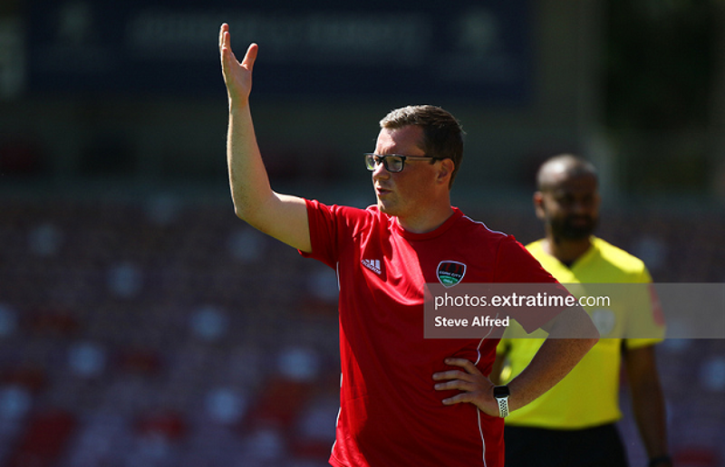 Cork City manager Paul Farrell on the sideling during his side's 2-2 draw with Atlhone Town at Turners Cross on Saturday, 17 July 2021.