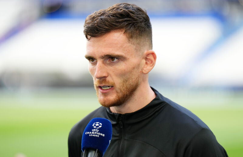 Andy Robertson speaking pitch side in Paris on Friday