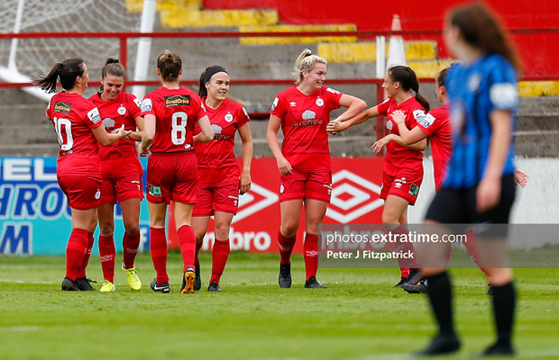 05.06.2021, Tolka Park, Dublin, Leinster, Ireland, SSE Airtricity Women's National League, Shelbourne LFC v Athlone Town AFC Ladies; Jamie Finn of Shelbourne LFC celebrates scoring the opening goal