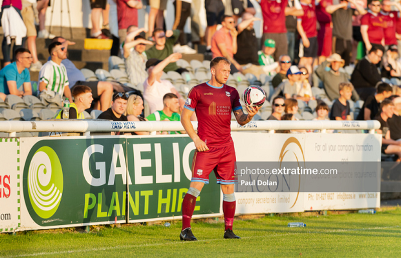 Stephen Walsh gets set to take a throw in during Galway United's 0-0 draw with Bray Wanderers at the Carlisle Grounds in July 2021.