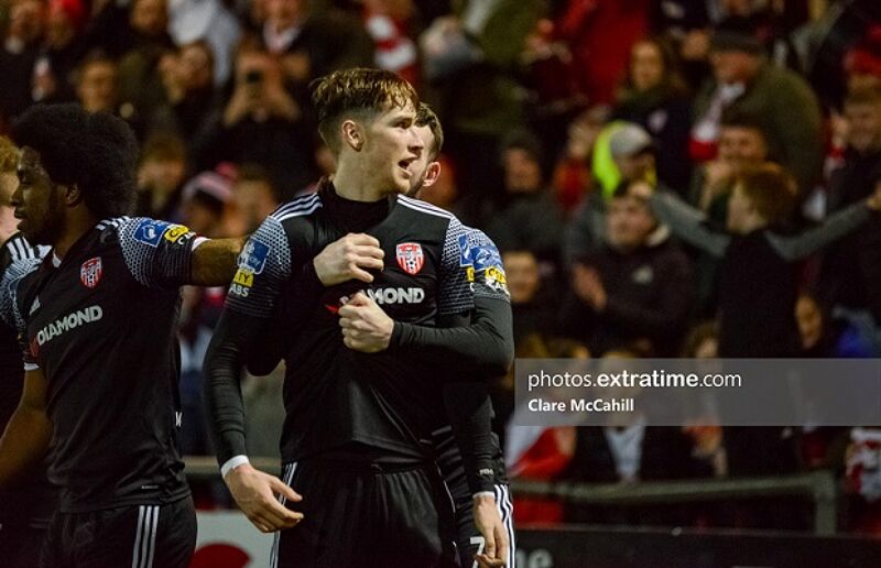 Celebration for Derry City after Stephen Mallon scores